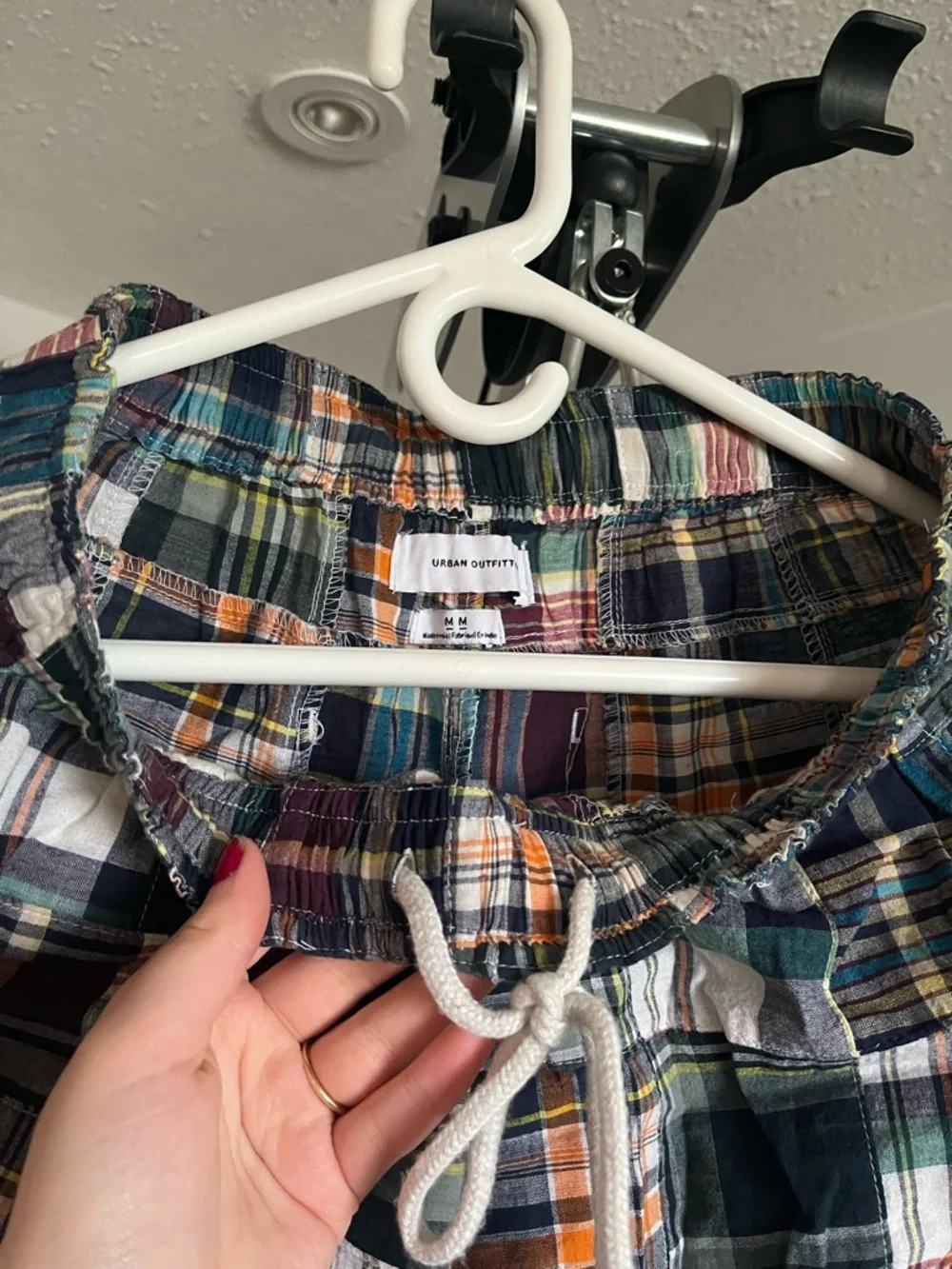 Patchwork Plaid Drawstring Pants - Picture 2 of 4